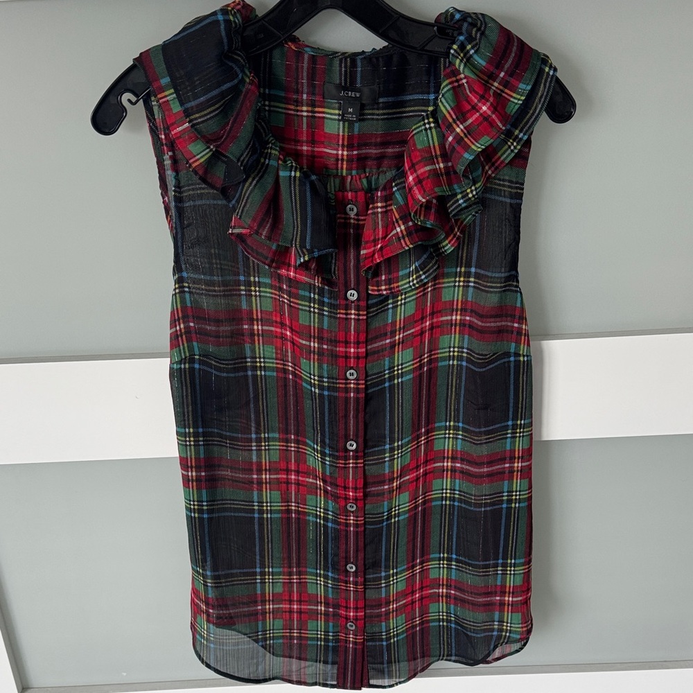 J. Crew Multicolor Plaid Ruffle Blouse - Picture 5 of 6